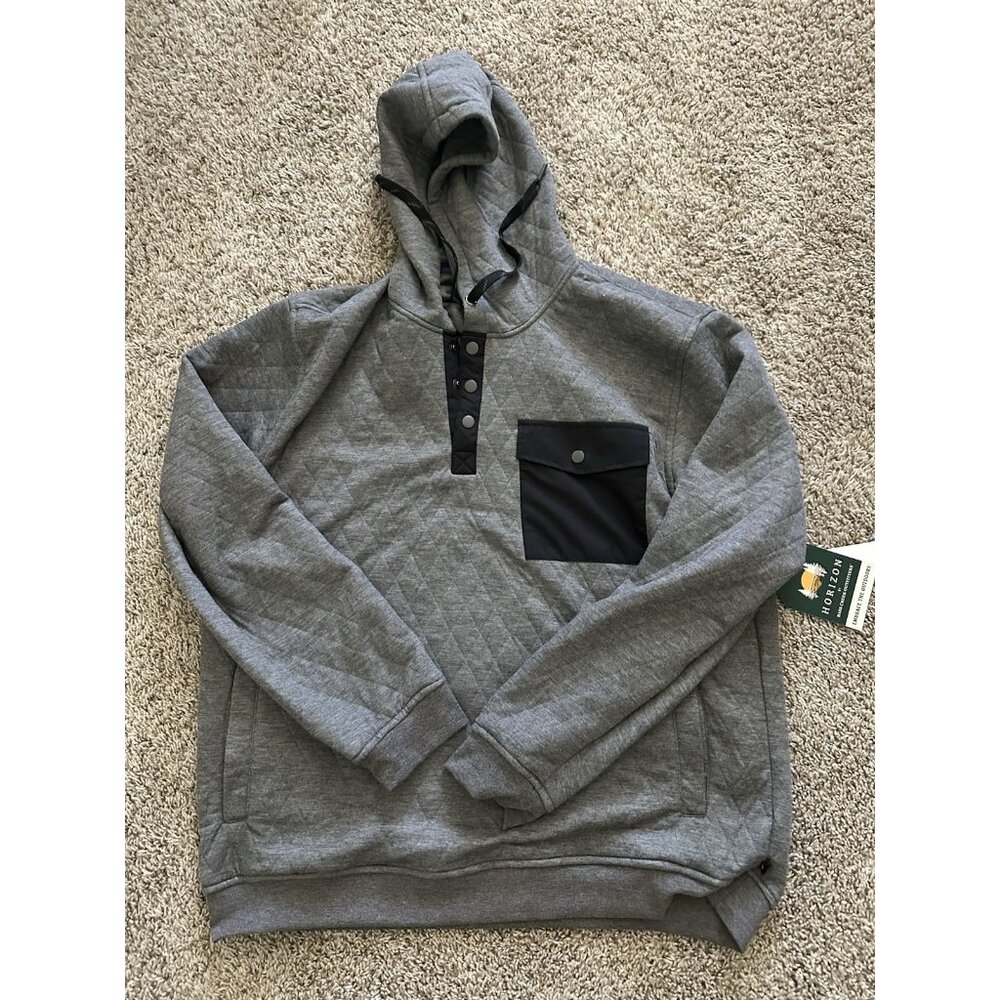 Horizon by Bass Creek Mens's 1/4 SNAP DIAMOND KNIT HOODIE Gray Size XXL Casual